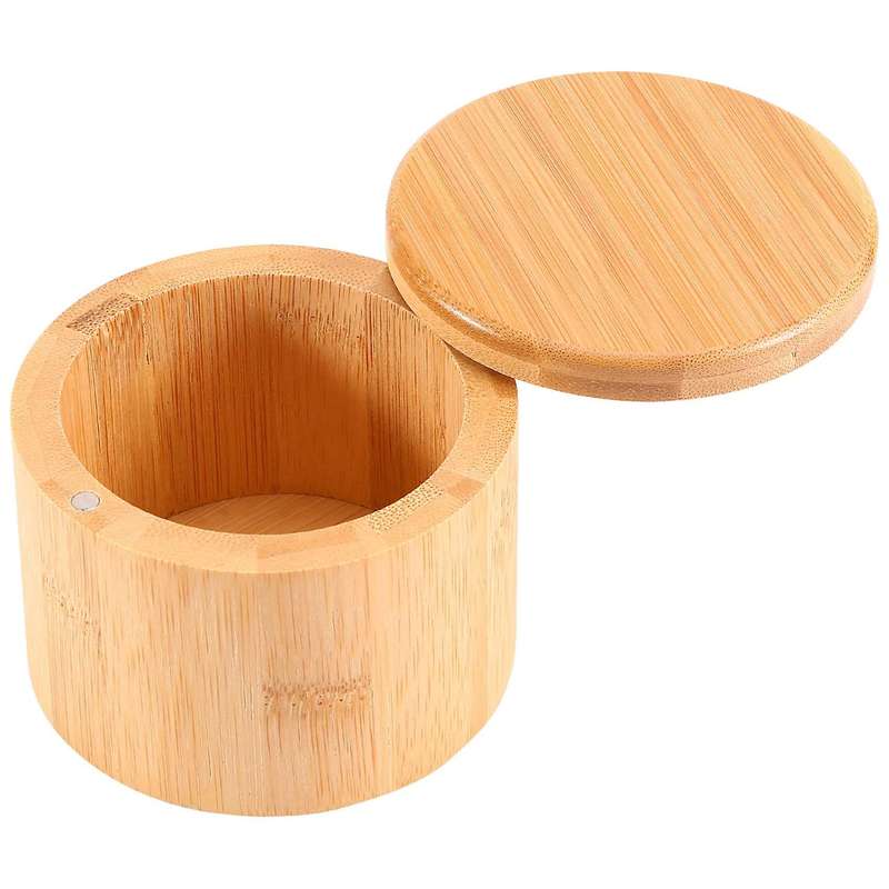 Salt Box, Bamboo Storage Box with Magnetic Swivel Lid, "salt" Engraved On Lid Engraved - "salt"