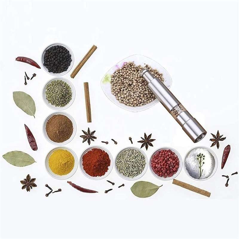 Salt Grinder and Pepper Mill Set for Pepper Sea Salt and Spices with Thumb Button for One Hand Opera
