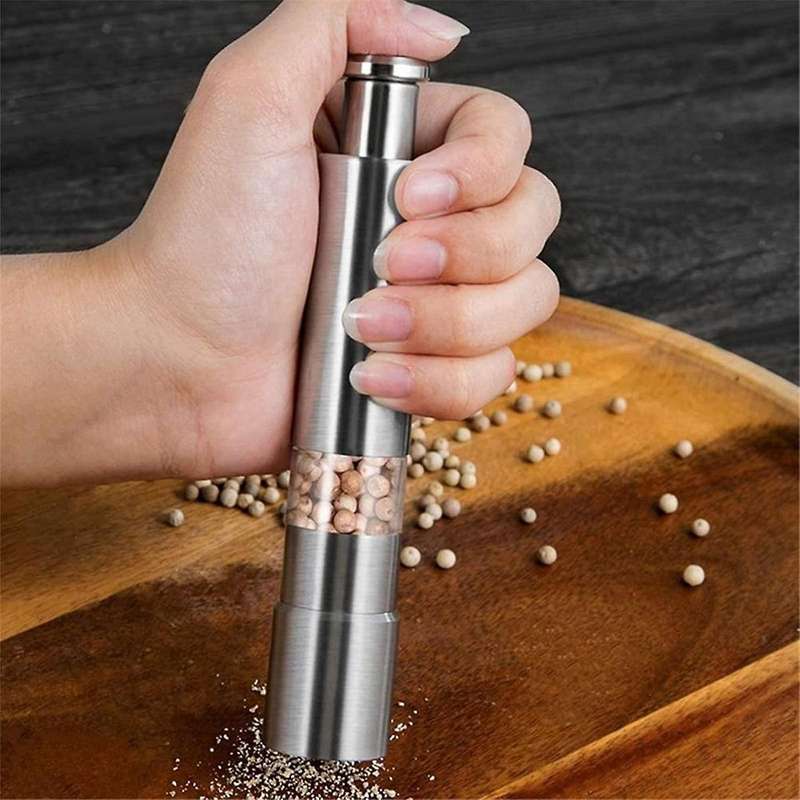 Salt Grinder and Pepper Mill Set for Pepper Sea Salt and Spices with Thumb Button for One Hand Opera