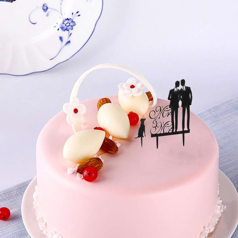 Same Sex Gay & Dog Wedding Anniverary Cake Topper (black)