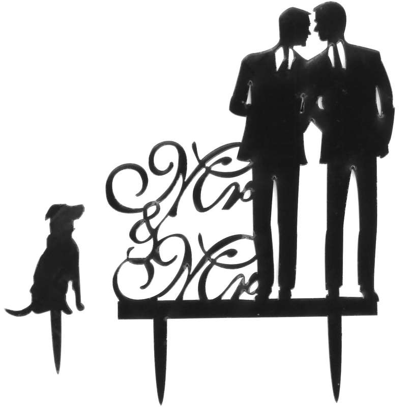 Same Sex Gay & Dog Wedding Anniverary Cake Topper (black)