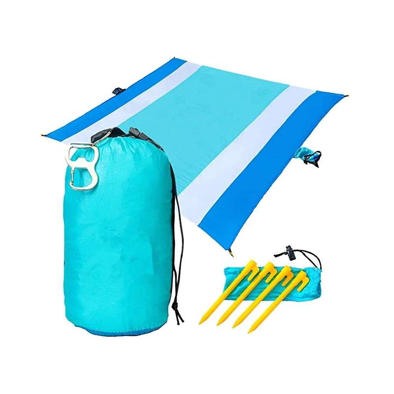 Sand Travel Beach Blanket with Pocket - 84inch X 108inch Beach Mat with Ground Stakes Portable Blan