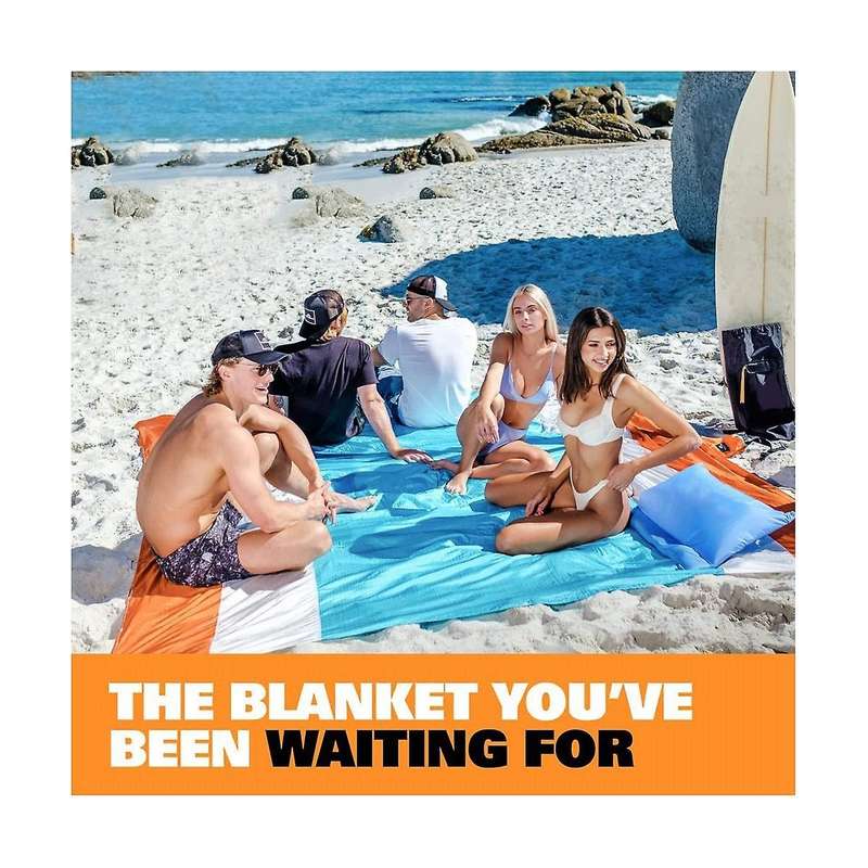 Sand Travel Beach Blanket with Pocket - 84inch X 108inch Beach Mat with Ground Stakes Portable Blan