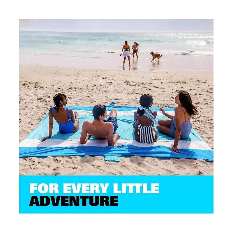 Sand Travel Beach Blanket with Pocket - 84inch X 108inch Beach Mat with Ground Stakes Portable Blan