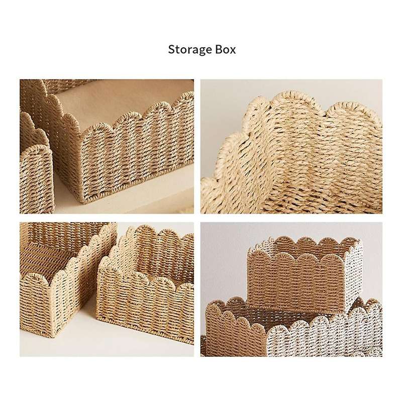 Scalloped Edge Basket, Wicker Storage Baskets, Handwoven Organizing Baskets for Shelves, Paper Rope