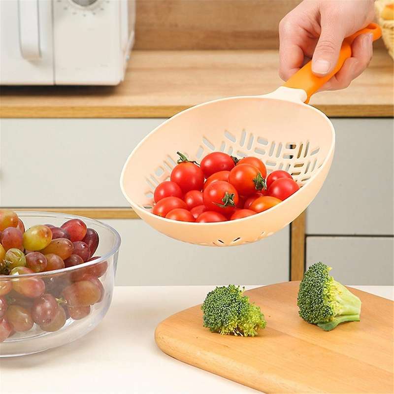 Scoop Colander,Silicone Colander Handle, Strainer Colander, Cooking Silicone Spoon, Pasta Colander