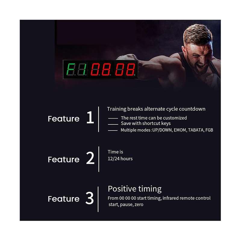 Screen Gym Timer 1.5 Inch Digits Count Down/Up Timer Boxing Cycle Interval Clock Stopwatch Fitness