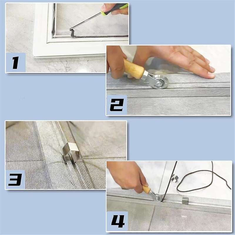 Screen Repair Kit, Screen Roller Tools,Roller with Bearing & Removal Hook & Screen Clips, Screen Spl
