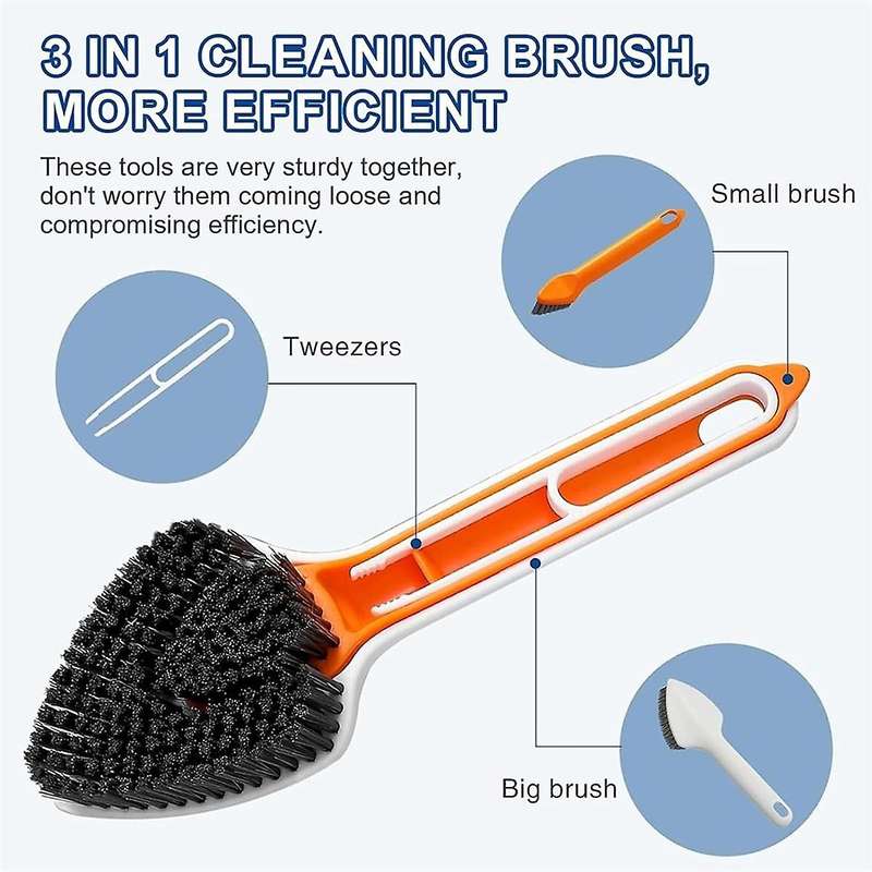Scrub Brush for Cleaning with Long Handle, Multifunctional 3 in 1 Medium Stiff Cleaning Brush, House