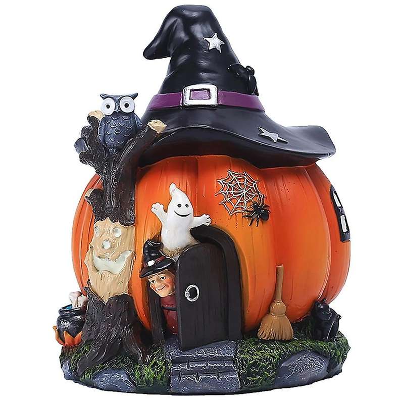 Sculptures Miniature for Halloween Garden Terrarium Pumpkin Fairy House Statue Resin Bedroom Festiva