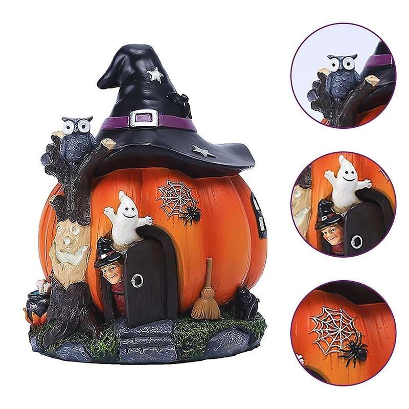 Sculptures Miniature for Halloween Garden Terrarium Pumpkin Fairy House Statue Resin Bedroom Festiva
