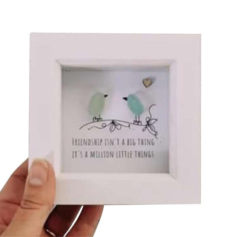 Sea Glass Art, Gift,sea Glass Birds,sea Glass Rainbow Birds, Sea Glass Art Framed, Handmade Sea Gla