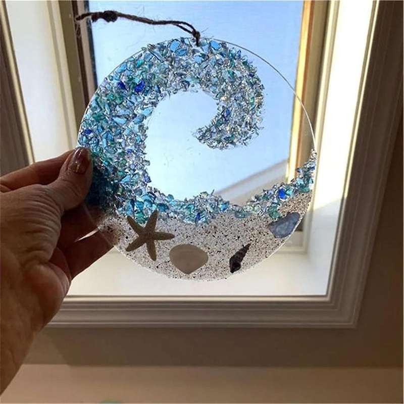 Sea Glass Suncatcher Pendant Broken Crystal Ocean Beach Hanging Ornament Romantic Couple Transparent