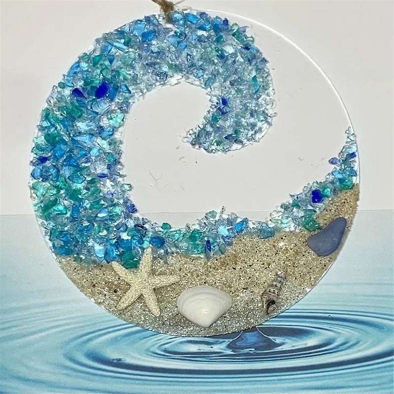 Sea Glass Suncatcher Pendant Broken Crystal Ocean Beach Hanging Ornament Romantic Couple Transparent