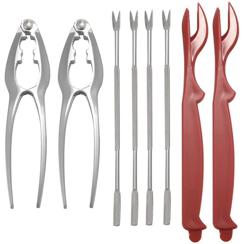 Seafood Tools Set 2 Crab 2 Plastic Pick 4 Stainless Steel Forks 8Pcs