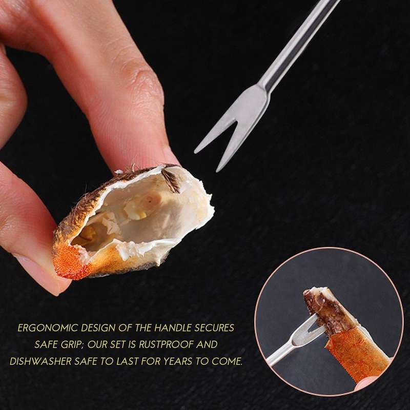 Seafood Tools Set 2 Crab 2 Plastic Pick 4 Stainless Steel Forks 8Pcs
