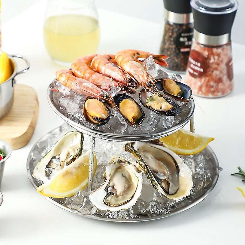 Seafood Plate Set Double Stainless Steel Plate Afternoon Tea Cake