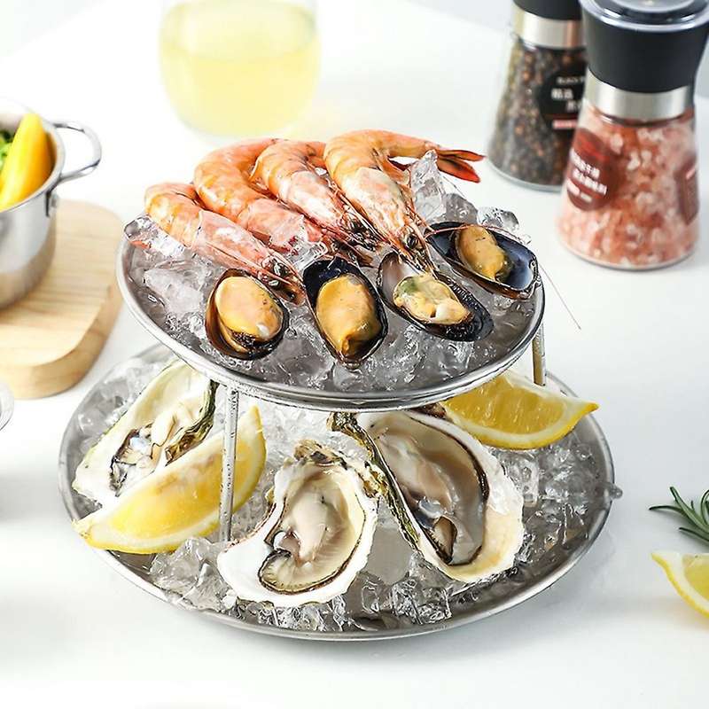 Seafood Plate Set Double Stainless Steel Plate Afternoon Tea Cake