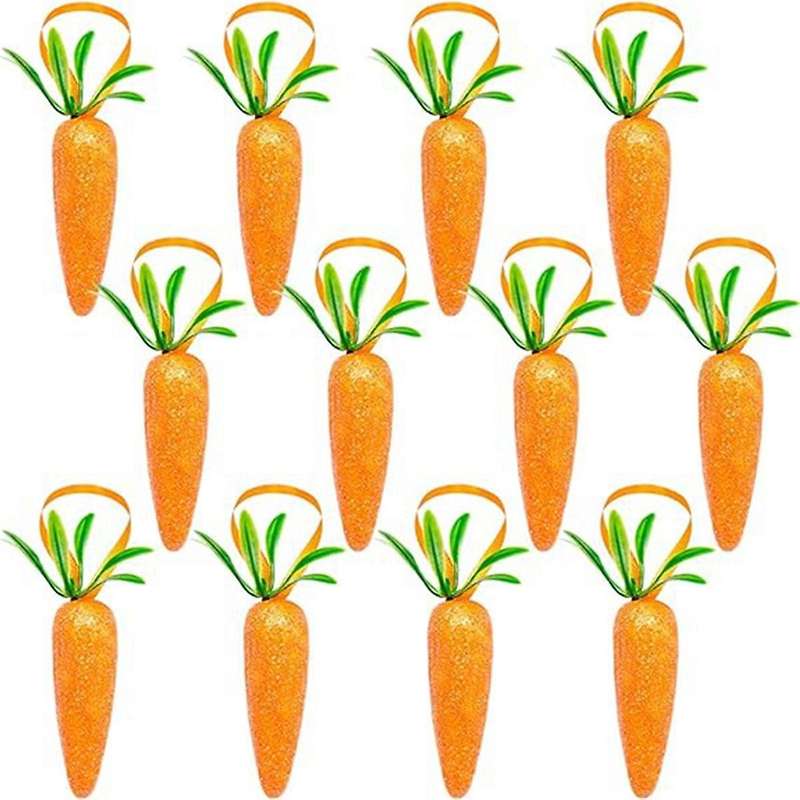 S-Easter Carrot Hanging Ornaments - 12Pcs Premium Foam Glitter Artificial Carrots for Easter Decorat