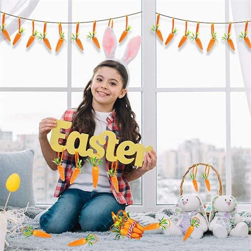 S-Easter Carrot Hanging Ornaments - 12Pcs Premium Foam Glitter Artificial Carrots for Easter Decorat