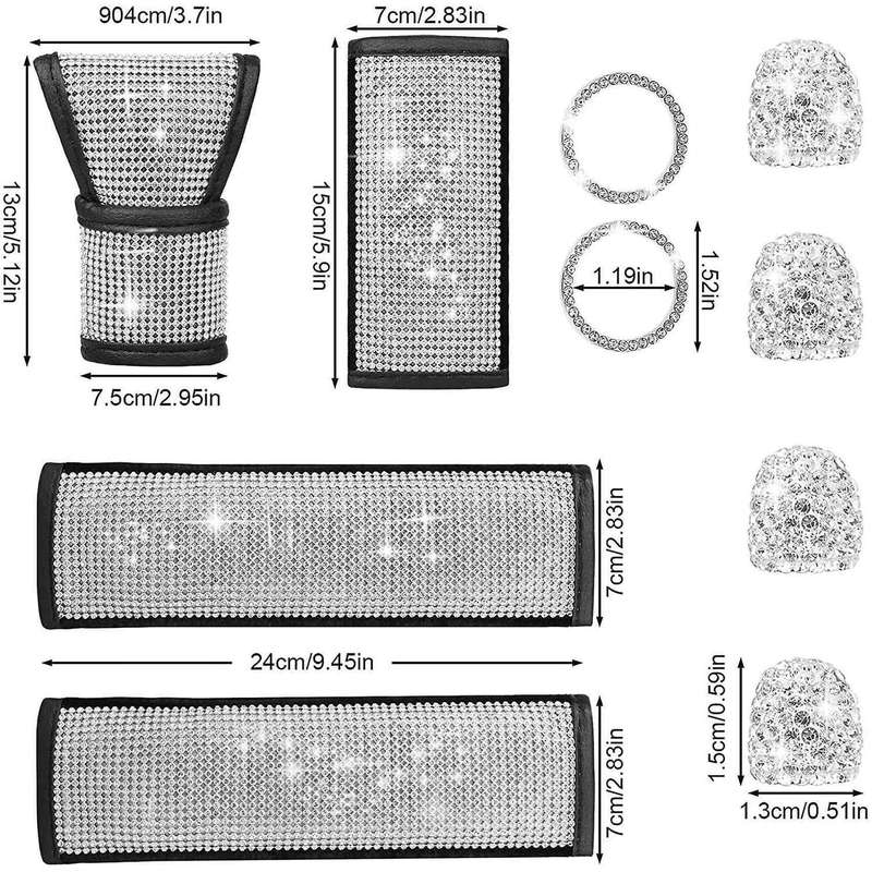 Seat Belt Shoulder Pads for Women Crystal Handbrake Cover,Handle Cover,Gear Shift Cover,Engine Bling