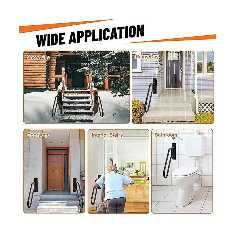 Secure Pipe Stair Handrails Staircase Handrails Iron for Wall Mount Stairs Indoors and Outdoor Blac