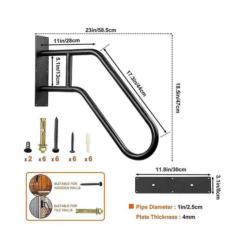Secure Pipe Stair Handrails Staircase Handrails Iron for Wall Mount Stairs Indoors and Outdoor Blac