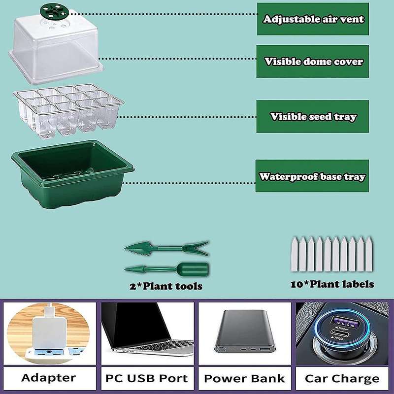 Seed Tray with Grow Light,5 Pack Seed Kit,increase Germination Rate&adjustable Humidity Seed