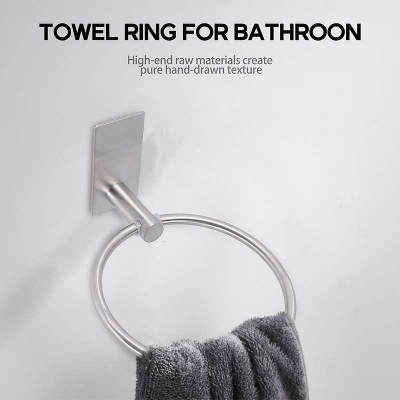 Self Adhesive Round Towel Rack Compatible Bathroom, Stainless Steel Silver
