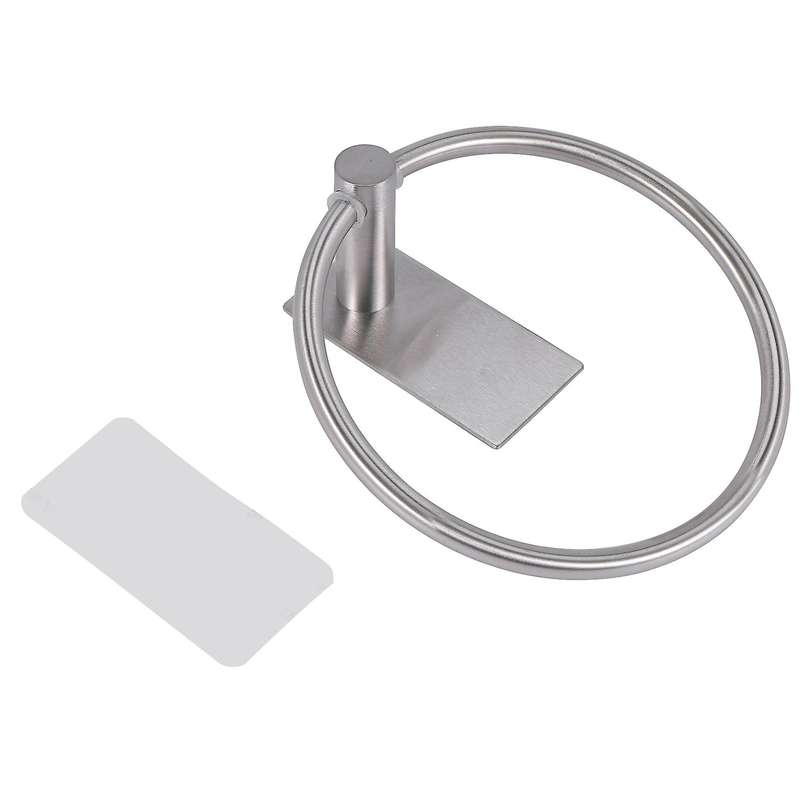 Self Adhesive Round Towel Rack Compatible Bathroom, Stainless Steel Silver