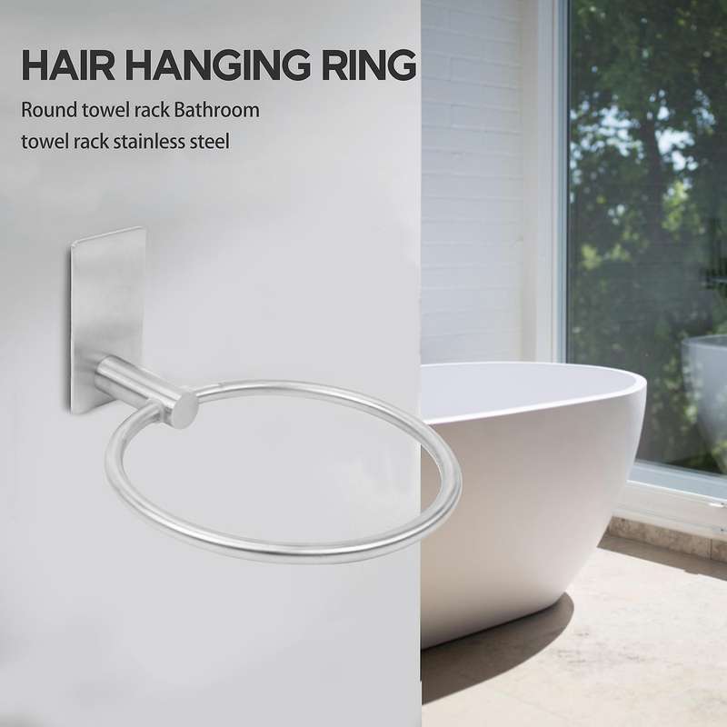 Self Adhesive Round Towel Rack Compatible Bathroom, Stainless Steel Silver