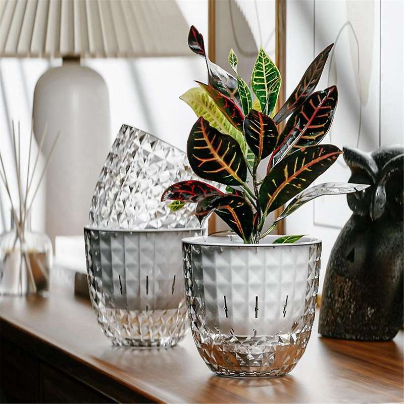 Self Watering Flowerpot Automatic Water Absorbing Flowerpot Transparent Double Layer Plastic Plant P