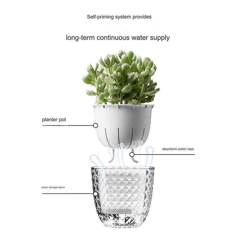 Self Watering Flowerpot Automatic Water Absorbing Flowerpot Transparent Double Layer Plastic Plant P