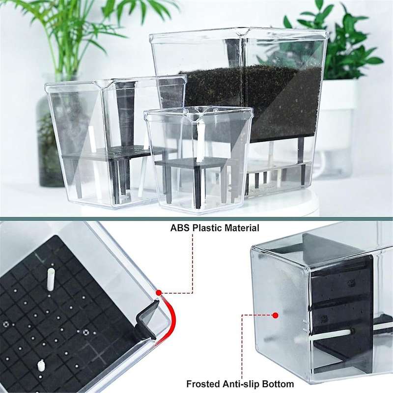 Self Watering Pots Set, 3 Pack 5 Inch Self Watering Pots for Indoor Plants, Clear Planter Pot with D