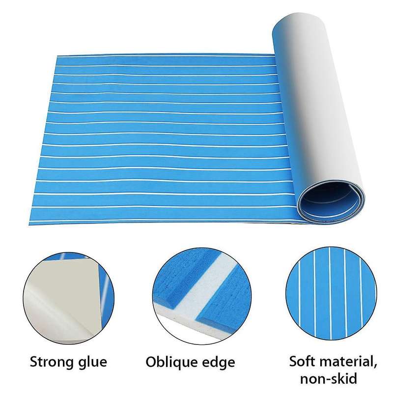 Self-Adhesive EVA Foam Teak Sheet 240X60cm Yacht Synthetic Decking Foam Floor Mat Blue with White Li