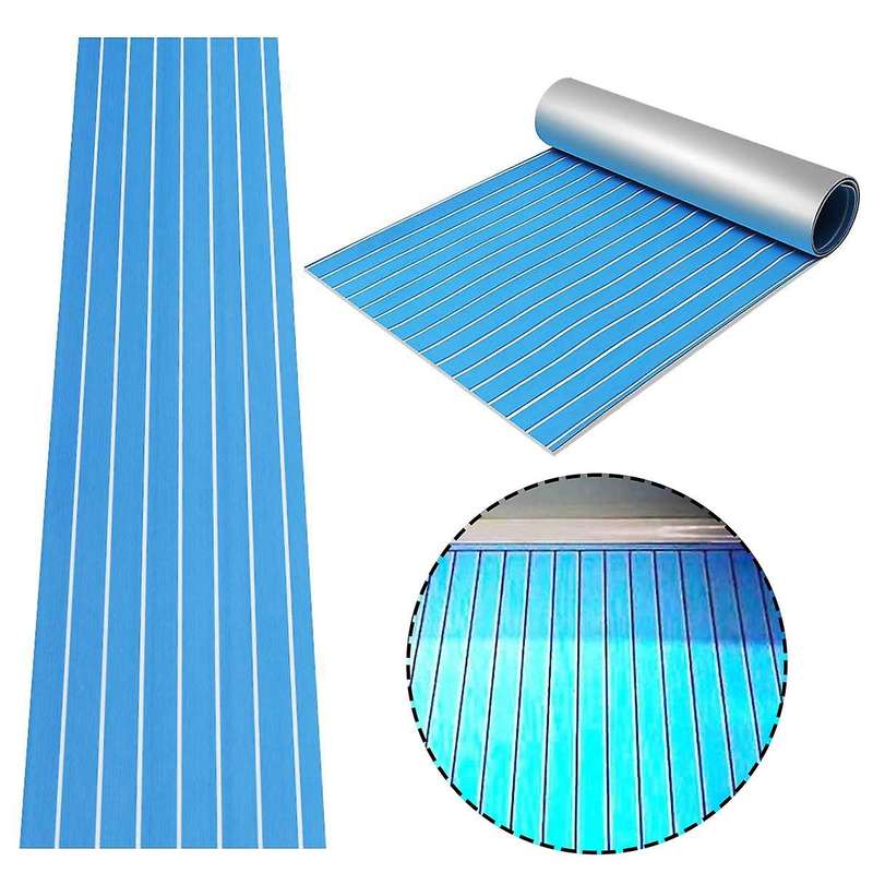 Self-Adhesive EVA Foam Teak Sheet 240X60cm Yacht Synthetic Decking Foam Floor Mat Blue with White Li
