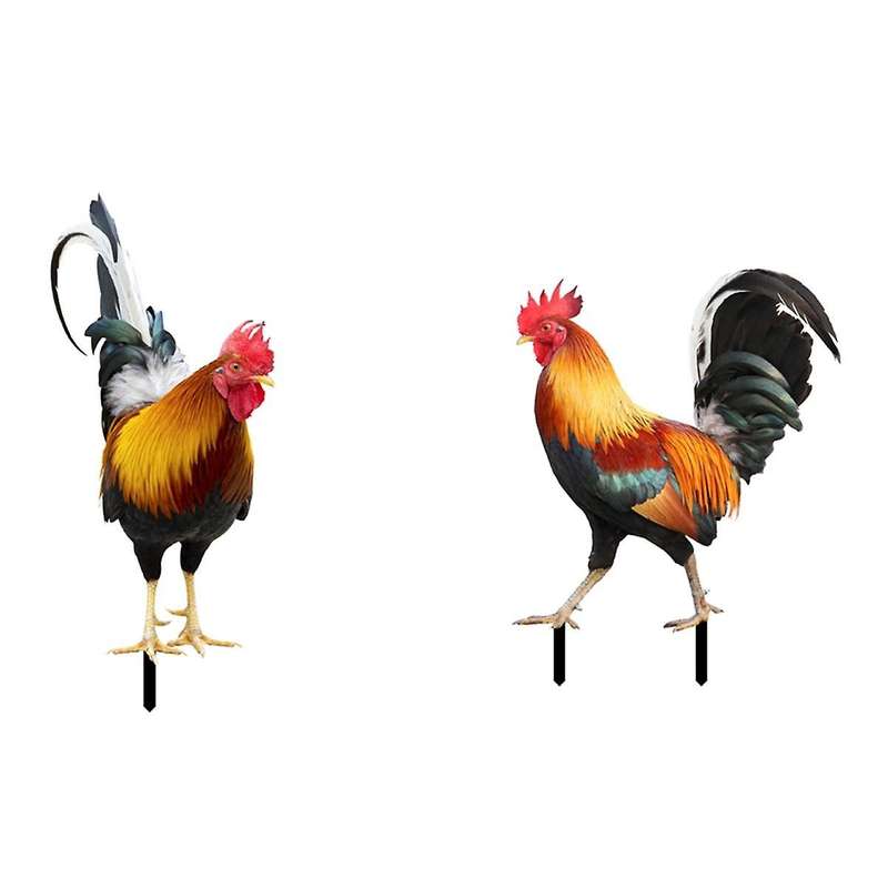 Set of 2 Acrylic Rooster Statues, Outdoor Garden Statues, Chicken Decor, Garden Sculptures & Statues