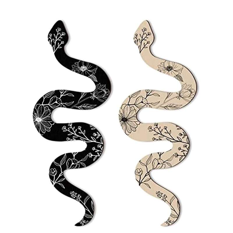 Set of 2 Earthy Room Wall Decor Boho Cute Wooden Snake Decor Natural Aesthetic Desk Decor Altar Deco