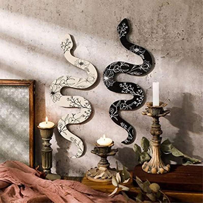 Set of 2 Earthy Room Wall Decor Boho Cute Wooden Snake Decor Natural Aesthetic Desk Decor Altar Deco