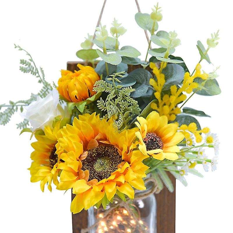 Set of 2 Sunflower Jar Sconces Wall Decor, LED Fairy Lights for Home Kitchen Living Room House Decor