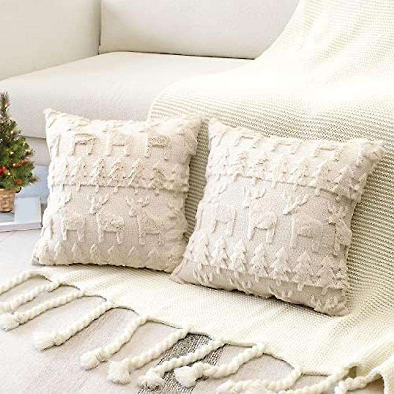 Set Of 2 Soft Plush Short Wool Velvet Decorative Throw Pillow Covers Square Luxury Style Cushion Cas