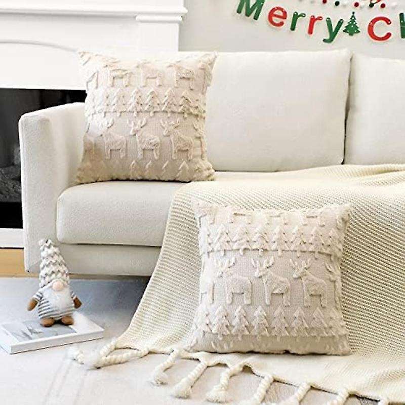 Set Of 2 Soft Plush Short Wool Velvet Decorative Throw Pillow Covers Square Luxury Style Cushion Cas