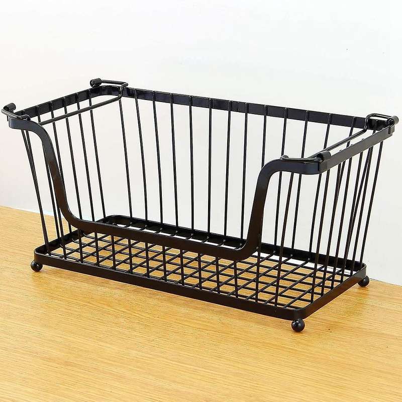 Set of 3 Black Storage Stacking Wire Basket Stackable Shelves Vegetable Food Kitchen Storage Rack St