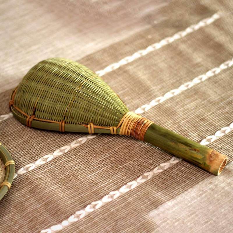 Set of 3 Bamboo Colander Sieve Sifters with Long Handle Handmade Braided Rice Colander Flour Spoon D