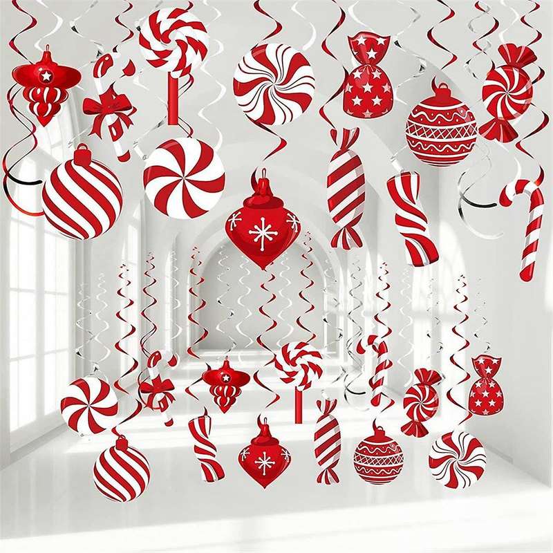 Set of 26 Christmas Candy Spiral Hanging Decoration Merry Hanging Decoration