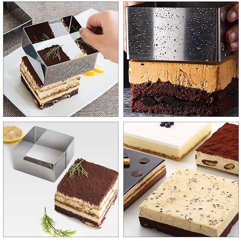 Set of 3 Cake Molds Rings, Square Mousse Mold Stainless Steel Cake Ring Non-Stick Dessert Ring Pastr