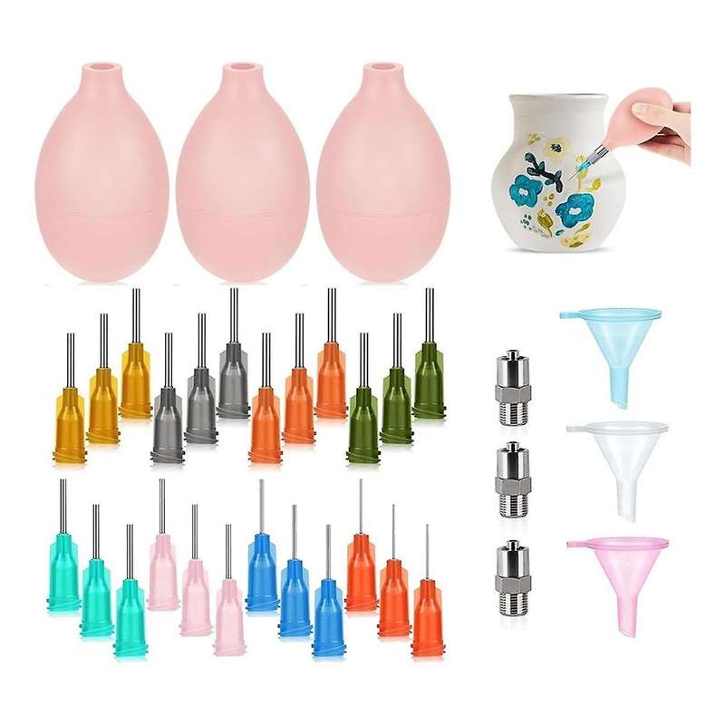 Set of 3 Ceramic Precision Tip Applicator Bottles for Pottery Tools for Clay Supplies with Needle an