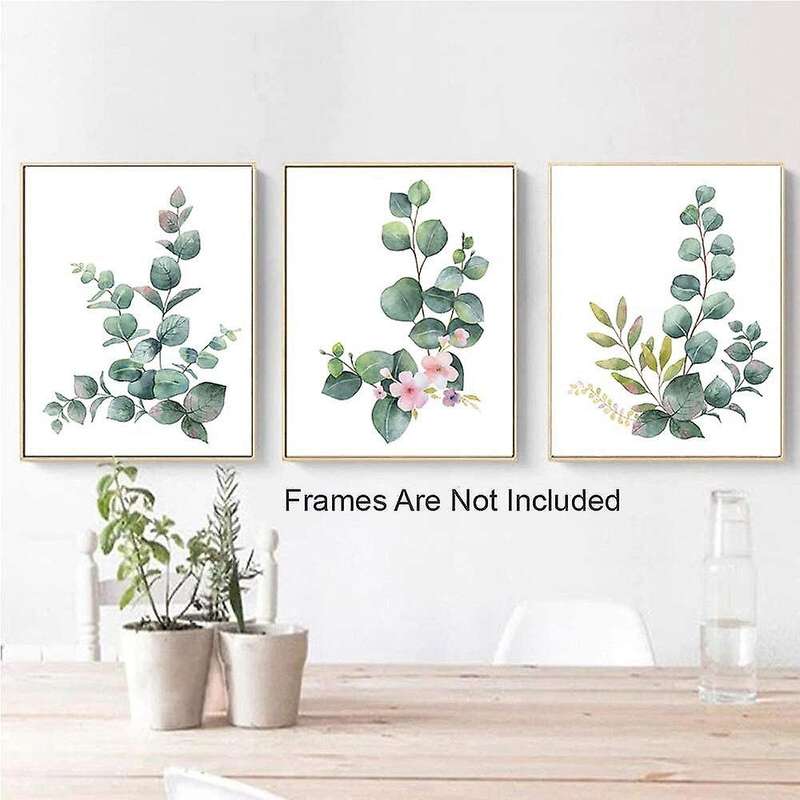 Set of 3 Green Eucalyptus Leaf No Frame Decorative Picture, Pictures Living Room,Dining Bedroom Deco