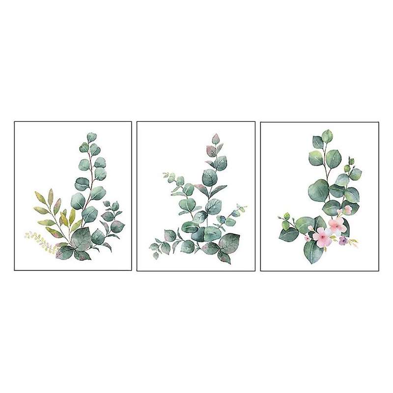 Set of 3 Green Eucalyptus Leaf No Frame Decorative Picture, Pictures Living Room,Dining Bedroom Deco