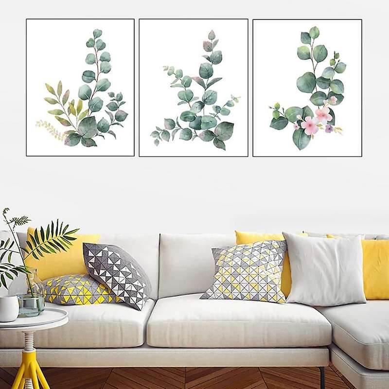 Set of 3 Green Eucalyptus Leaf No Frame Decorative Picture, Pictures Living Room,Dining Bedroom Deco